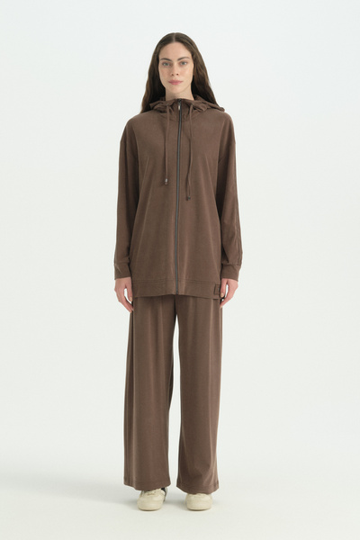 Nihan Knitted Cupra Trousers Tunic Set - Brown