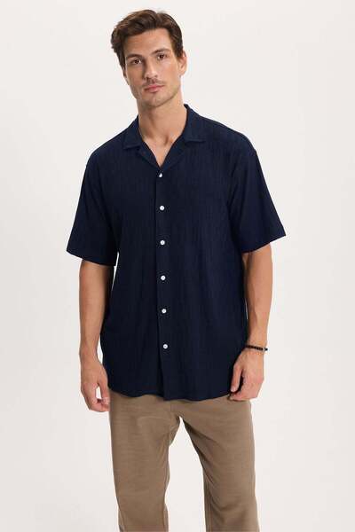 Tudors Men's Relax Fit Comfortable Cut Short Sleeve Knitted Patterned Navy Bl...