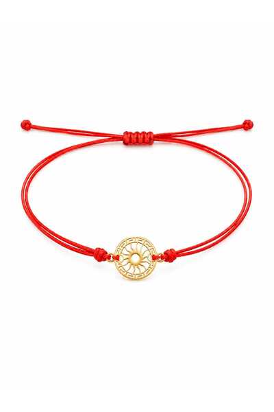 Fara brand Brățară cu șnur roșu și element soare din aur galben 14K