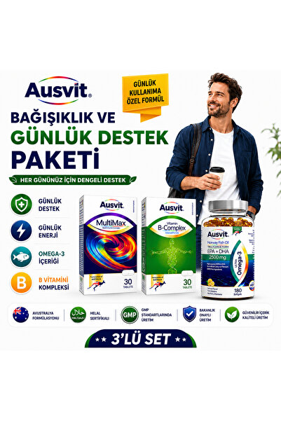 Ausvit BAĞIŞIKLIK ve GÜNLÜK DESTEK Paketi, Omega-3 Multivitamin ve B Vitamini...