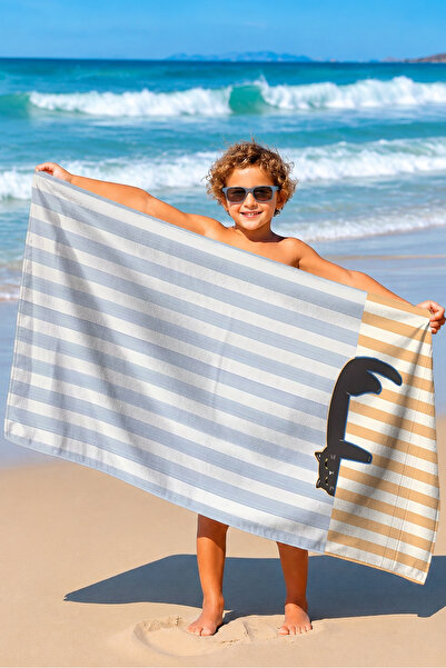Evimde Bambaşka Prosop de plajă Cat and Stripes - Marine Pastel Blue Bej Pisc...