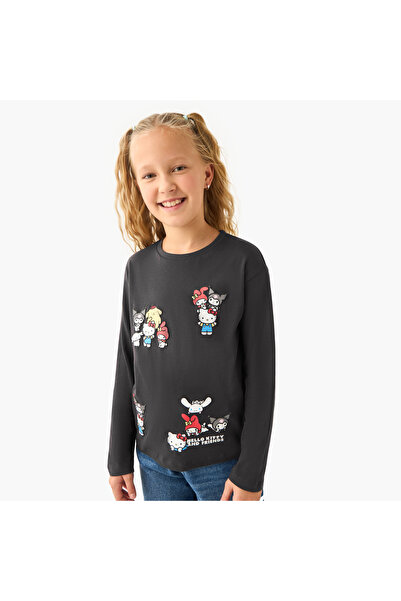 SANRIO Girls Crew Neck T-shirt with Hello Kitty and Friends Print - Cotton - ...