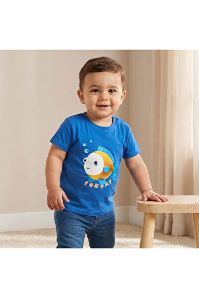 Juniors Crew Neck Short Sleeves T-shirt with Fish Print
