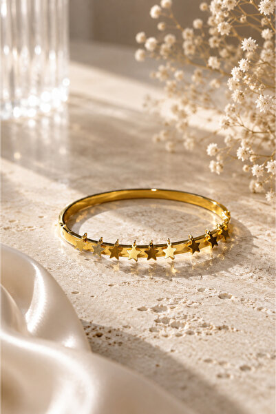 SADEN Elarion Astraea Gold Color Star Detailed Handcuff Bracelet – Minimal an...