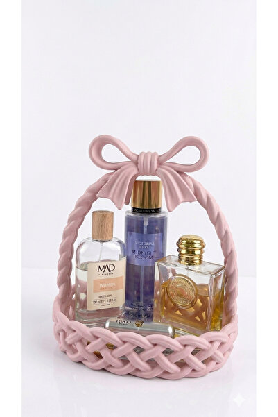 3Dikili design Decorative Organizer Basket with Knitted Detail and Bow, Bathr...