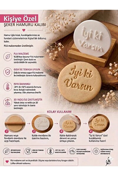 Yalçın3D İyi Ki Varsın Şeker Hamuru Kalıbı | PLA Fondant Baskı Damgası | Past...