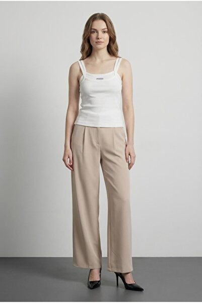Quzu Women's Canvas Trousers Pnt00914 Beige