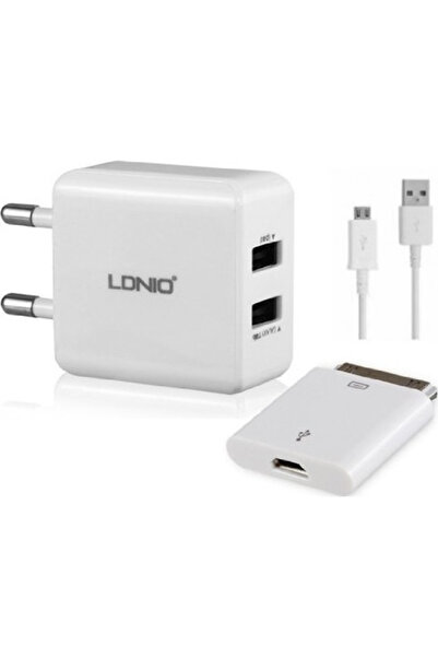 LDNIO Φορτιστής με 2 θύρες USB-A και καλώδιο micro USB Λευκό (DL-AC 200)