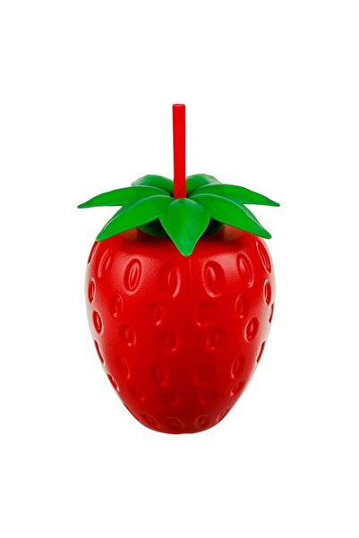 OEM Pahar Capsună 3D din Plastic cu Pai, 900 ml