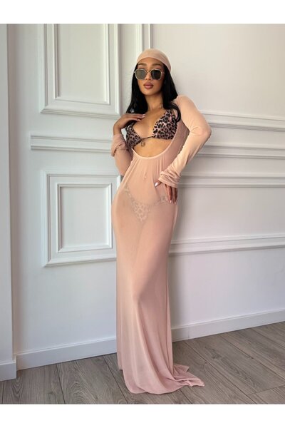 CC STORE Rochie SAHARA, lungă mulată, cu mâneci lungi și decupaj în talie