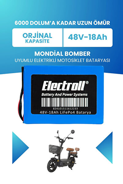 ELECTROLL Mondial Bomber Uyumlu Batarya (Standart Kapasite) LiFePO4 48V 18Ah ...
