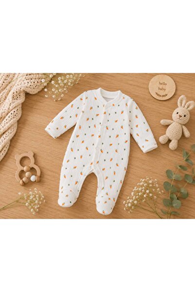 GHAND Newborn Baby Romper with Rabbit and Carrot Embroidery, Long Sleeves wit...