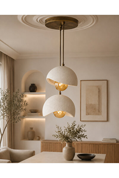 Ferisa Home Ampul HEdiye Beton Beyaz Eskitme Pinterest 2'Li Sarkıt Avize Bohe...
