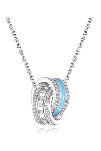 FA.accessories 18K Gold Plated Women's Necklace with Double Blue Ring Pendant...
