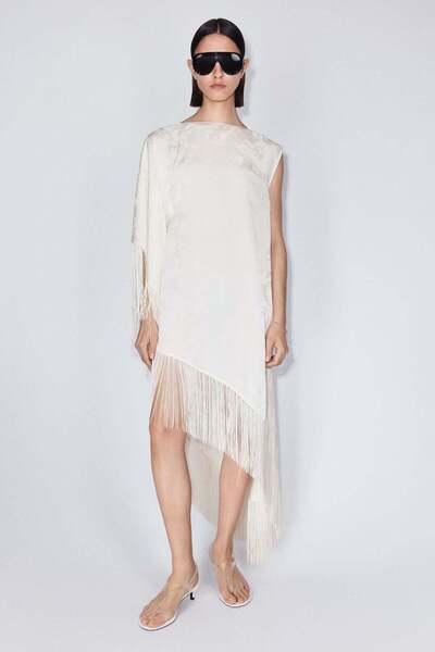 H&M Fringed one-shoulder kaftan dress