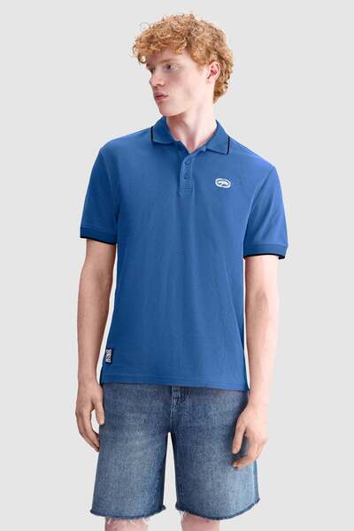 ecko unltd. CALEB Regular Fit Polo Yaka Baskılı %100 Pamuk Erkek Mavi Polo Ti...