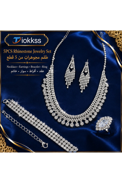 Tiokkss 5pcs Women Rhinestone Jewelry Set, Silver Crystal-Look Necklace, Long...