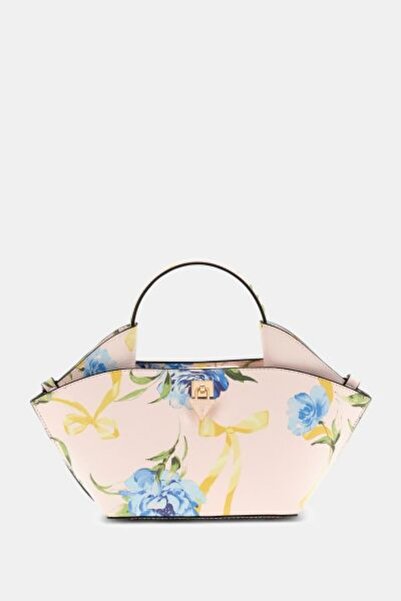 Guess PATSIE EKRU MAVİ ÇİÇEK DESENLİ KADIN MINI TOTE ÇANTA