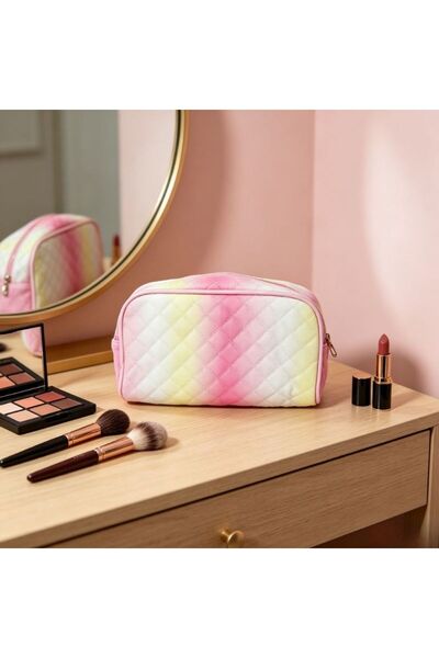 idei Geantă Cosmetică Dreptunghiulară PU Cusută Romb cu Gradient Pastel Roz-G...