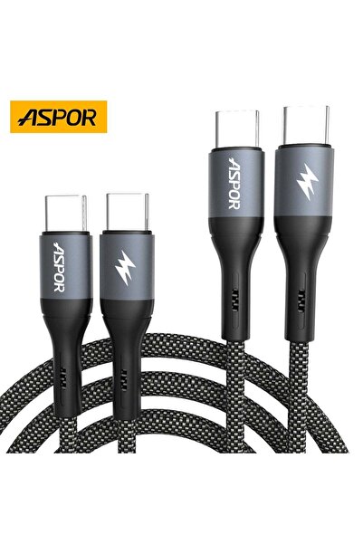 Aspor Cablu USB-C la USB-C, Încărcare rapidă 60W, Împletit din nailon, 1m - AC55