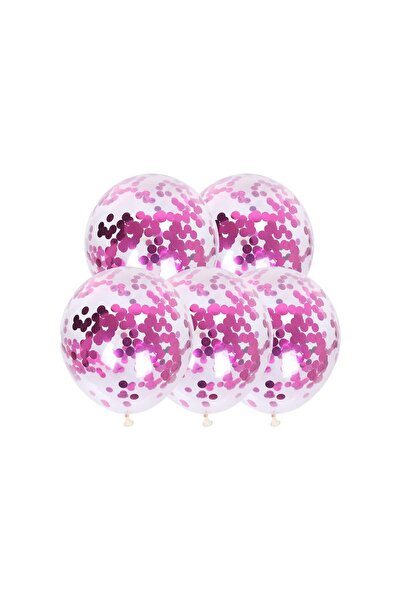 MP Mirific Party Set de 5 baloane transparente cu confetti roz fuchsia, 35 cm