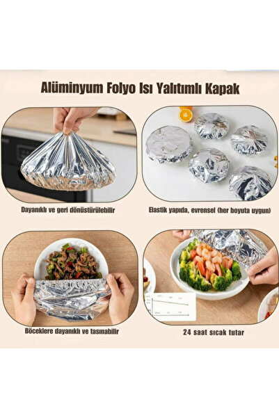 ASG 10 Adet LASTİKLİ GIDA UYUMLU ALÜMİNYUM FOLYO Tencere ve Tabak Bonesi | Ço...