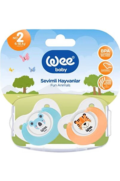 Wee Baby Sevimli Hayvanlar Damaklı Emzik No:2 2 Li Pk (6-18 Ay) Mavi - Turuncu