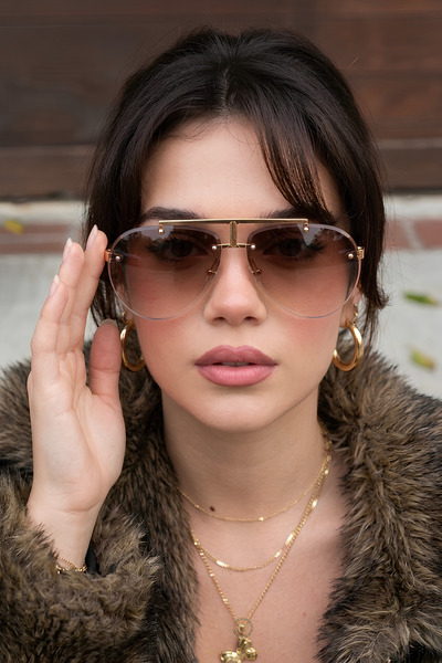 Eyesofia Samiyy Damla Gold Framed High Quality Metal Brown Ultra Light Unisex...