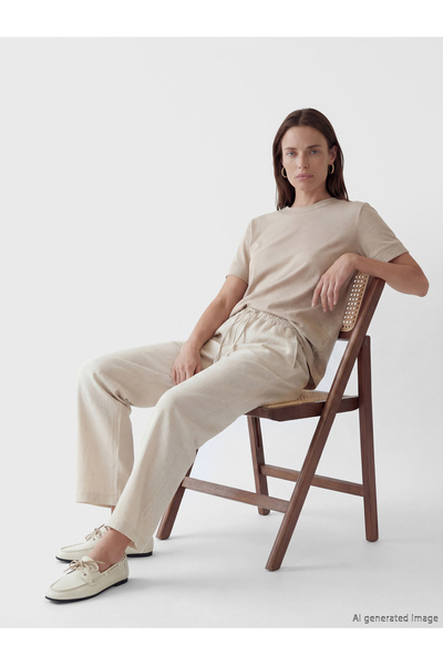 LC Waikiki Pantaloni de damă cu talie elastică, din amestec de in