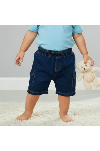 Juniors Drawstring Waist Denim Shorts with Cargo Pockets