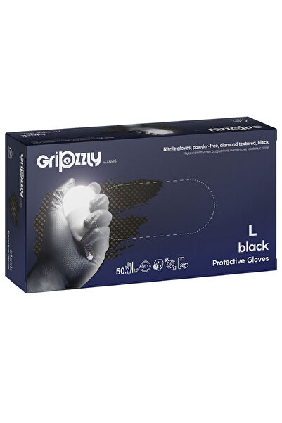 Gripzzly Mănuși din nitril cu aderență, negre, L, 50/set