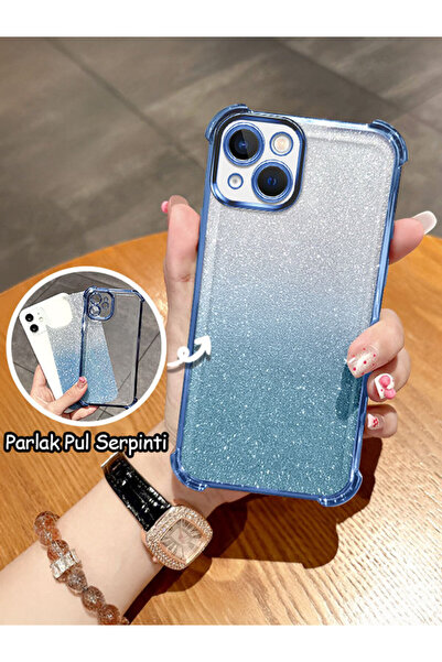 ucuc iPhone 13 Uyumlu Şeffaf Dört Köşe Silikon Kaplama Parlak Kenar Kılıf