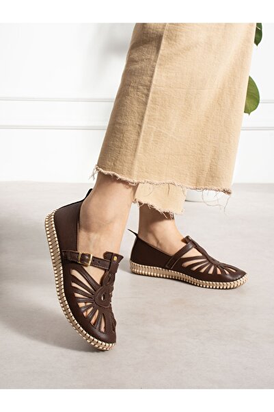 ALEMDAR AYAKKABI Shadow Brown Genuine Leather Women's Sandals