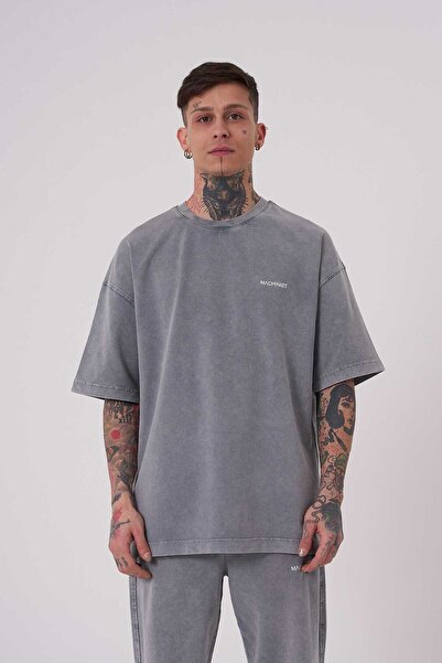 Machinist Tricou Basic Oversize pentru bărbați, lavabil, gri
