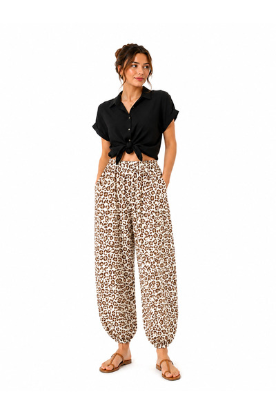 LumiLoom Balon Paça leopar Desenli Pantolon Viskon