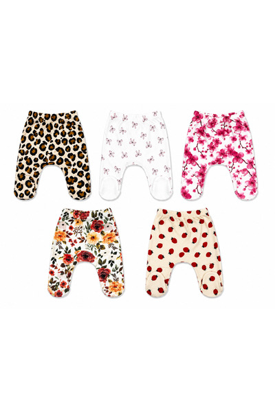 Linda Harris 5 Adet Kız Bebek Pantolon, Leopar, Fiyonk, Kiraz Çiçeği, Güllü, ...