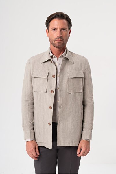 Velvarde Linen Thick Striped Beige Jacket