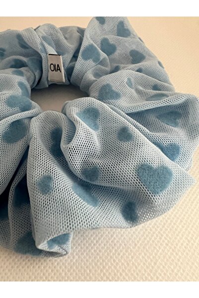 OIA Atelier Blue Embossed Heart Detail Scrunchie Rubber Hair Tie