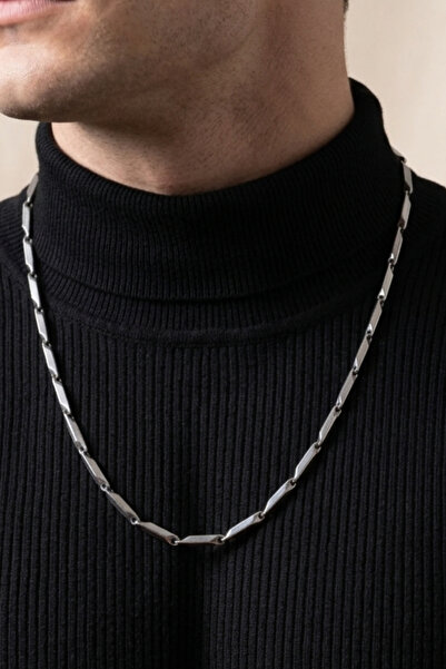 Elika Silver Men's Bar Model Steel Necklace