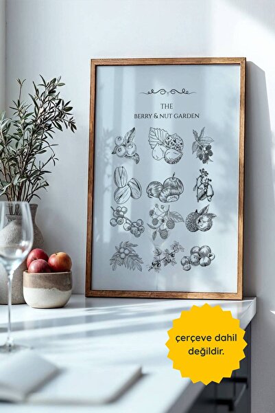 fuart.co Berry and Nut Market Beyaz Mutfak Posteri, Çerçevesiz Poster, Mutfak...