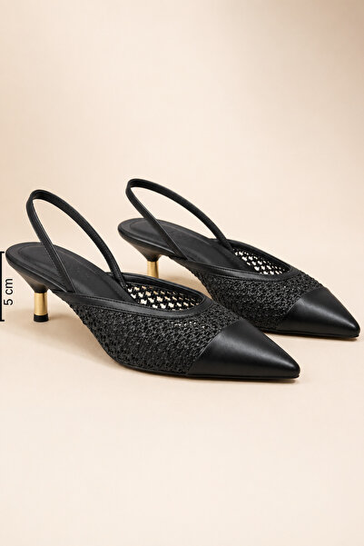 Women Lay-z Toc scurt cu detalii tricotate, negru, pentru femei, toc stiletto...