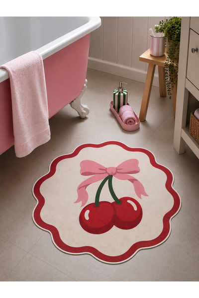 rugseason Cherry Love Kiraz Desenli Şekilli Banyo Paspası Kaymaz Taban Yıkana...