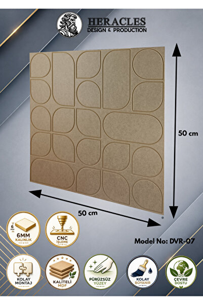 HRC Dizayn (DVR-07) 3D Görünümlü MDF Dekoratif Duvar Paneli 50x50 cm 6 mm CNC...