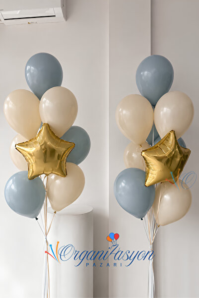 Organizasyon Pazarı Gold Star Sea Sand Storm Blue Balloon Bouquet for Birthda...