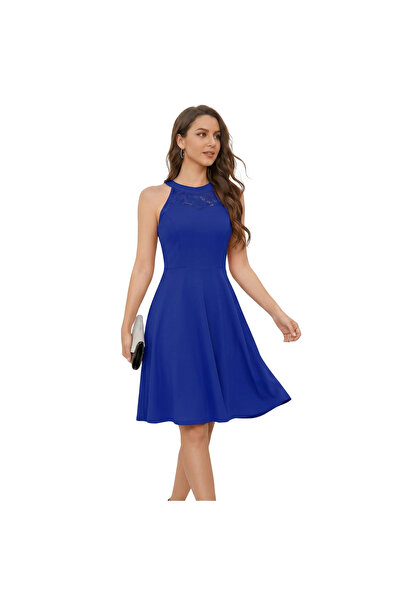 OEM Rochie midi elegantă cocktail de seară dantelată bleumarin 3XL