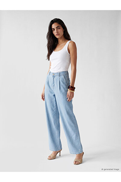 LC Waikiki بنطال جينز نسائي من Indigo Wideleg