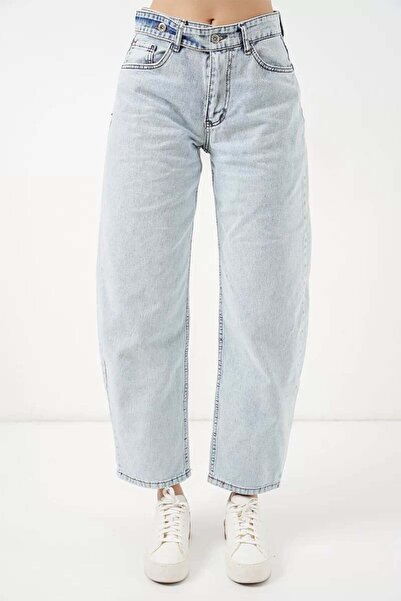 ALFA AKSESUAR 03 Women's High Waist Wide Leg Jeans Ice Blue Trousers