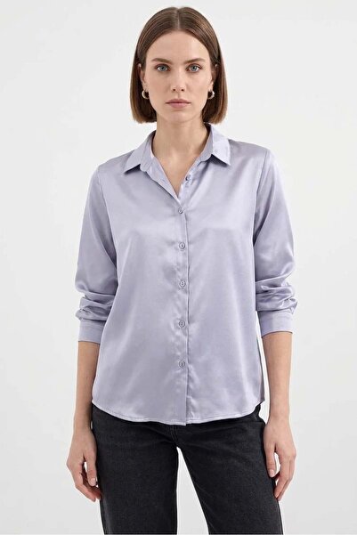 Generic Brand Women's Pleated Detail Satin Lilac Shirt