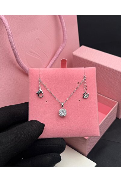 Generic Sparkling Silver Necklace with Shiny Gemstones and Drop Earrings