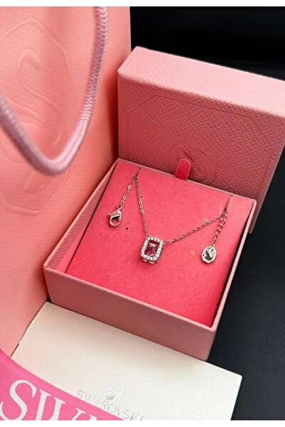 Generic Elegant Silver Necklace with Brilliant Red Stone and Crystal Accents